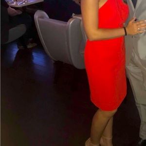 Red Calvin Klein One shoulder dress